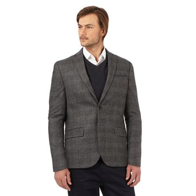 The Collection Grey checked textured herringbone jacket with wool
